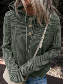 The Arden Ribbed Hooded Knit by Lane & Aston, close-up