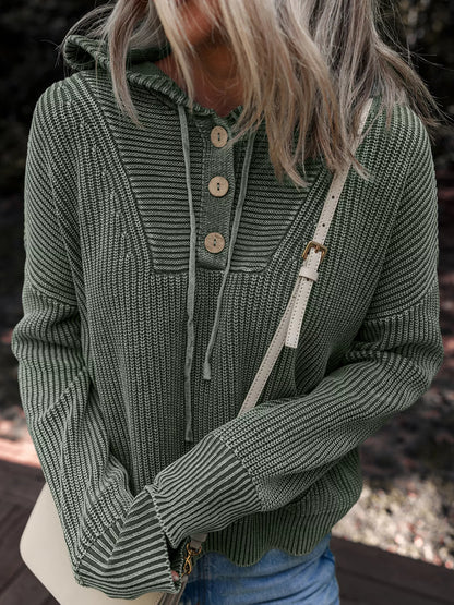 The Arden Ribbed Hooded Knit by Lane & Aston, close-up