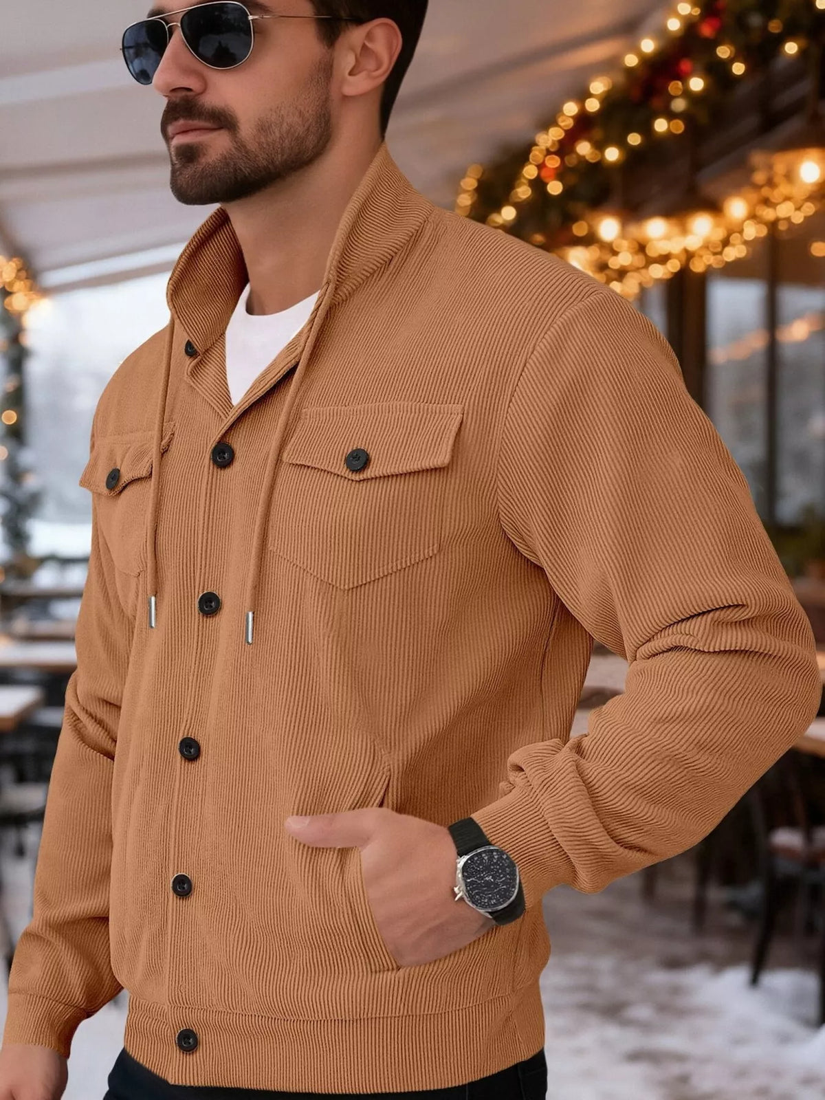 The Rowan Corduroy Jacket by Lane & Aston, close-up