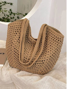 The Solara Woven Shoulder Bag by Lane & Aston, side view