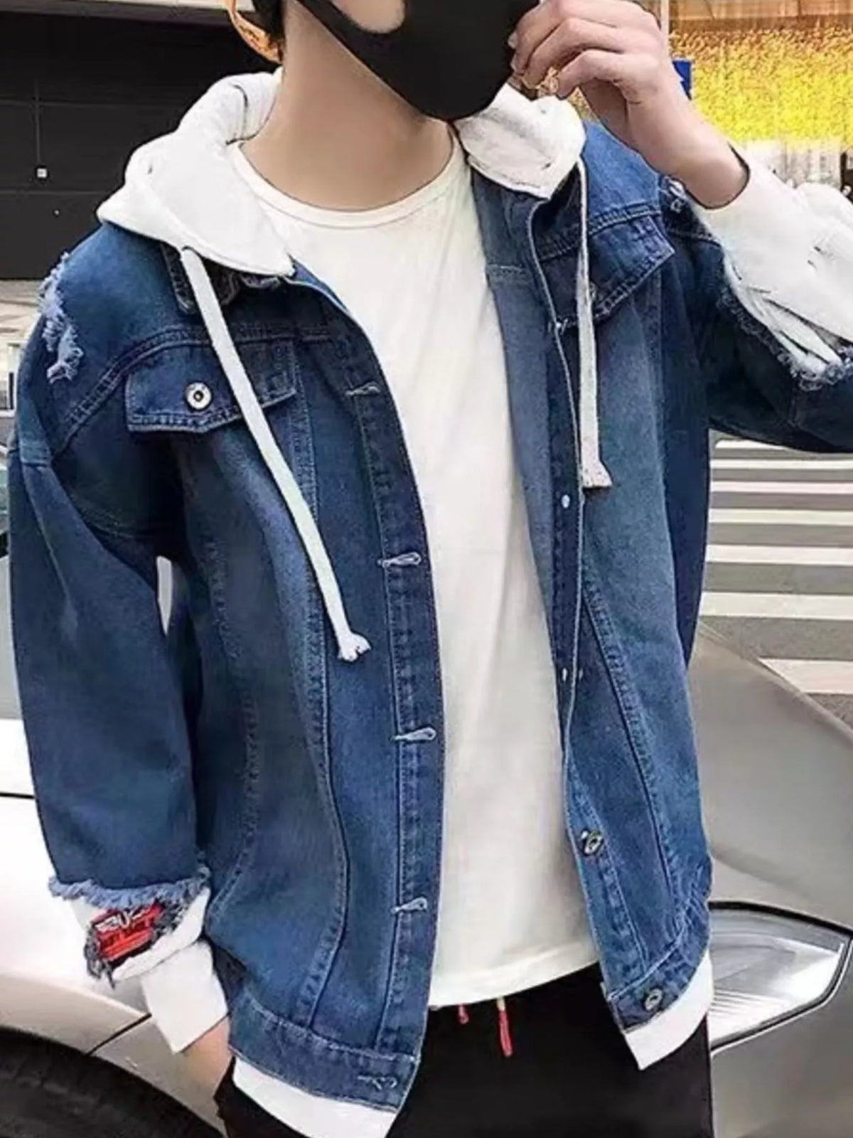 The Knox Patchwork Denim Jacket by Lane & Aston, side view