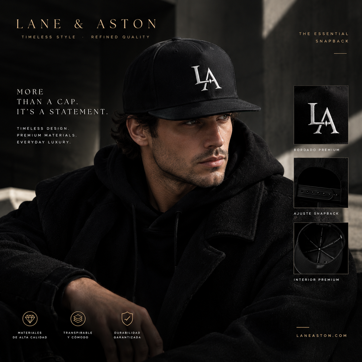 LANE & ASTON CITY STANDARD CAP — Embroidered Flat Bill Snapback