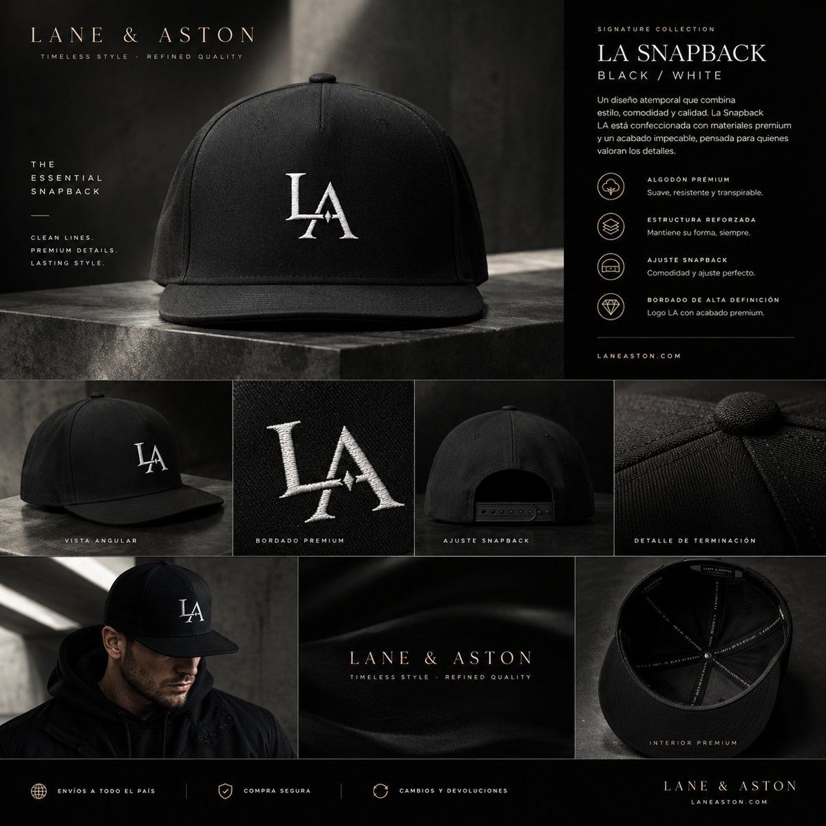 LANE & ASTON CITY STANDARD CAP — Embroidered Flat Bill Snapback