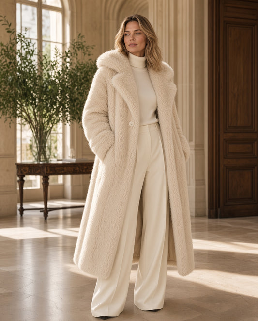 The Céleste Teddy Coat by Lane & Aston, front view