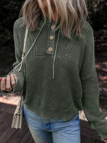 The Arden Ribbed Hooded Knit by Lane & Aston, front view