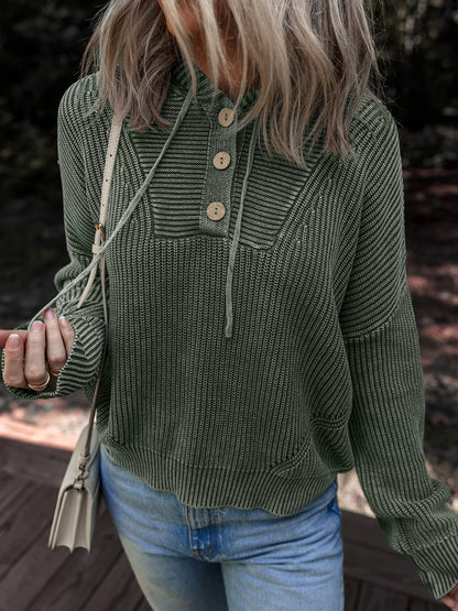 The Arden Ribbed Hooded Knit by Lane & Aston, front view