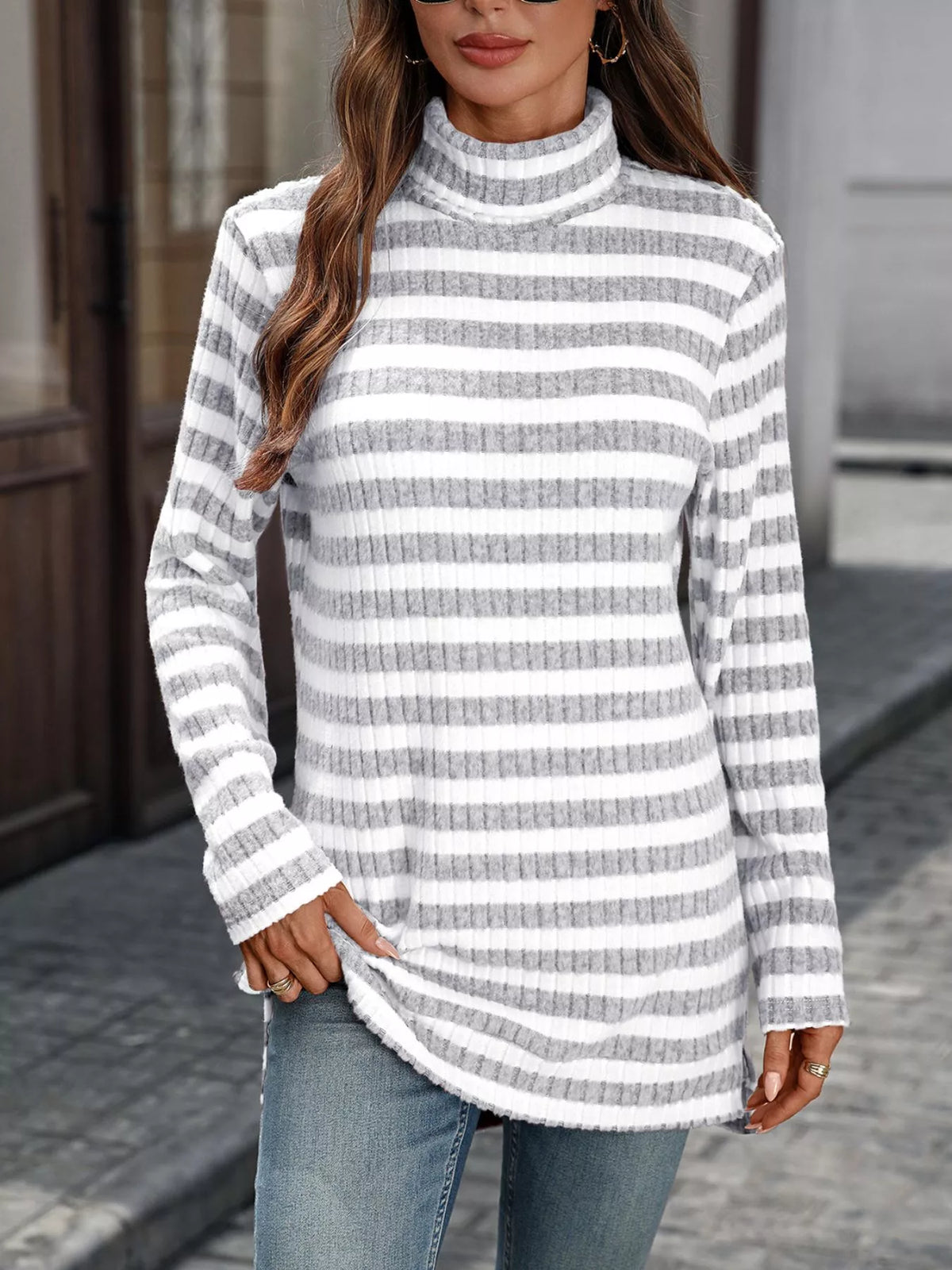 The Elodie Ribbed Turtleneck by Lane & Aston, view 13