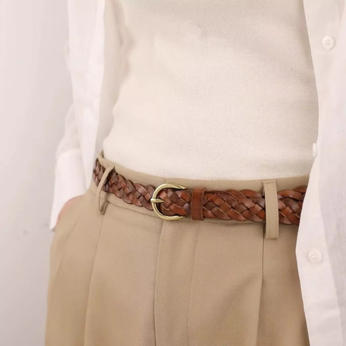 The Rowan Belt by Lane & Aston, braided brown leather belt