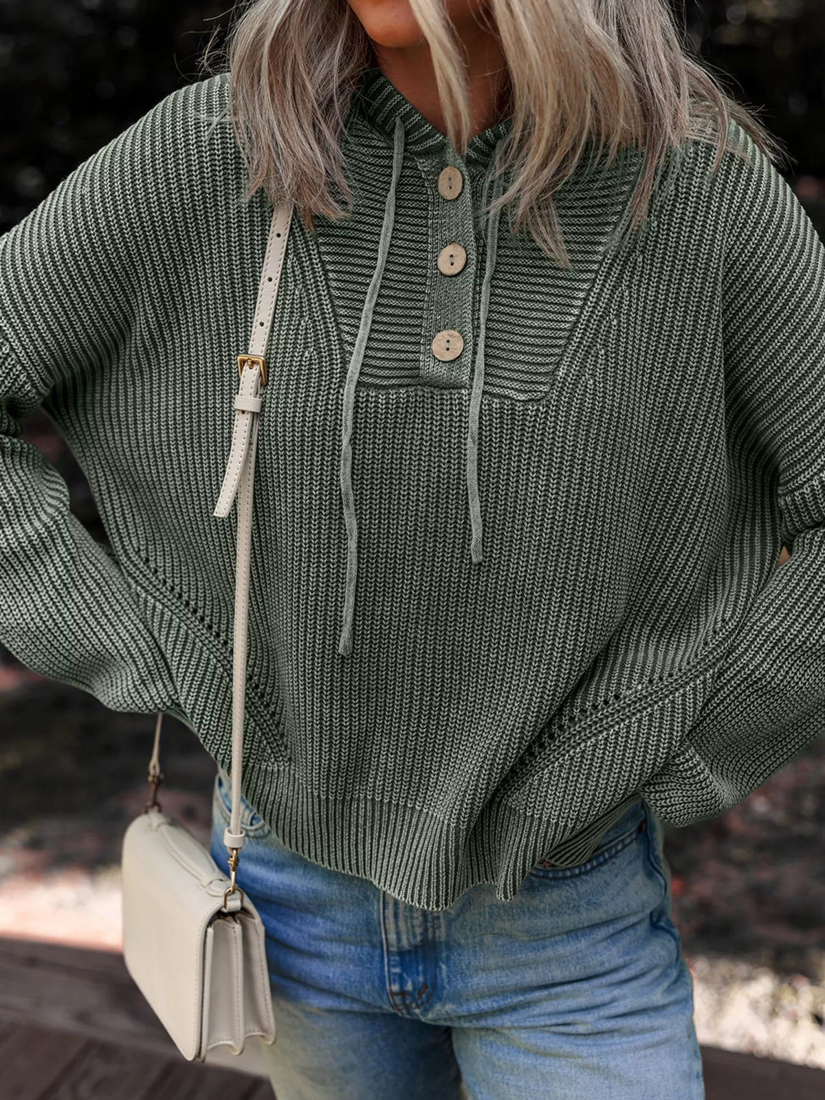 The Arden Ribbed Hooded Knit by Lane & Aston, side view